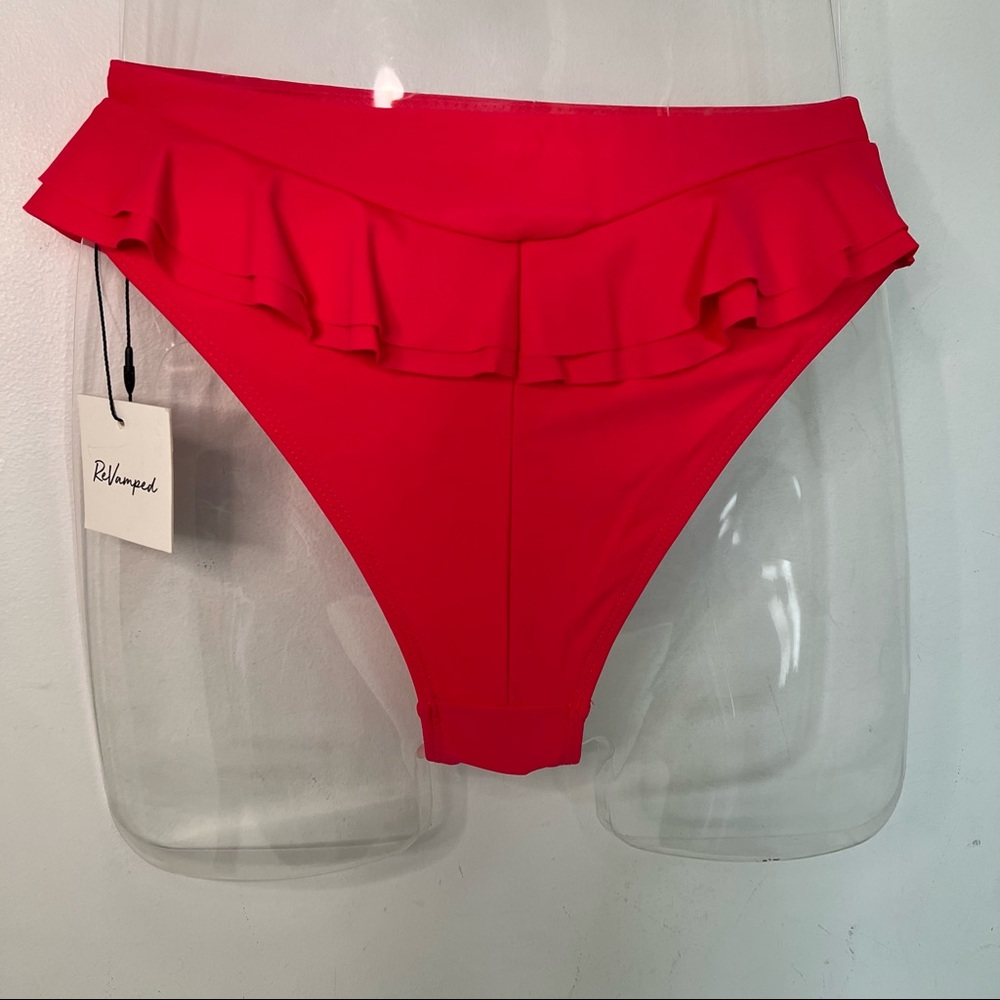 NEW Revamped High Waist Double Ruffled Bikini Bottoms in Neon Pink Size XS